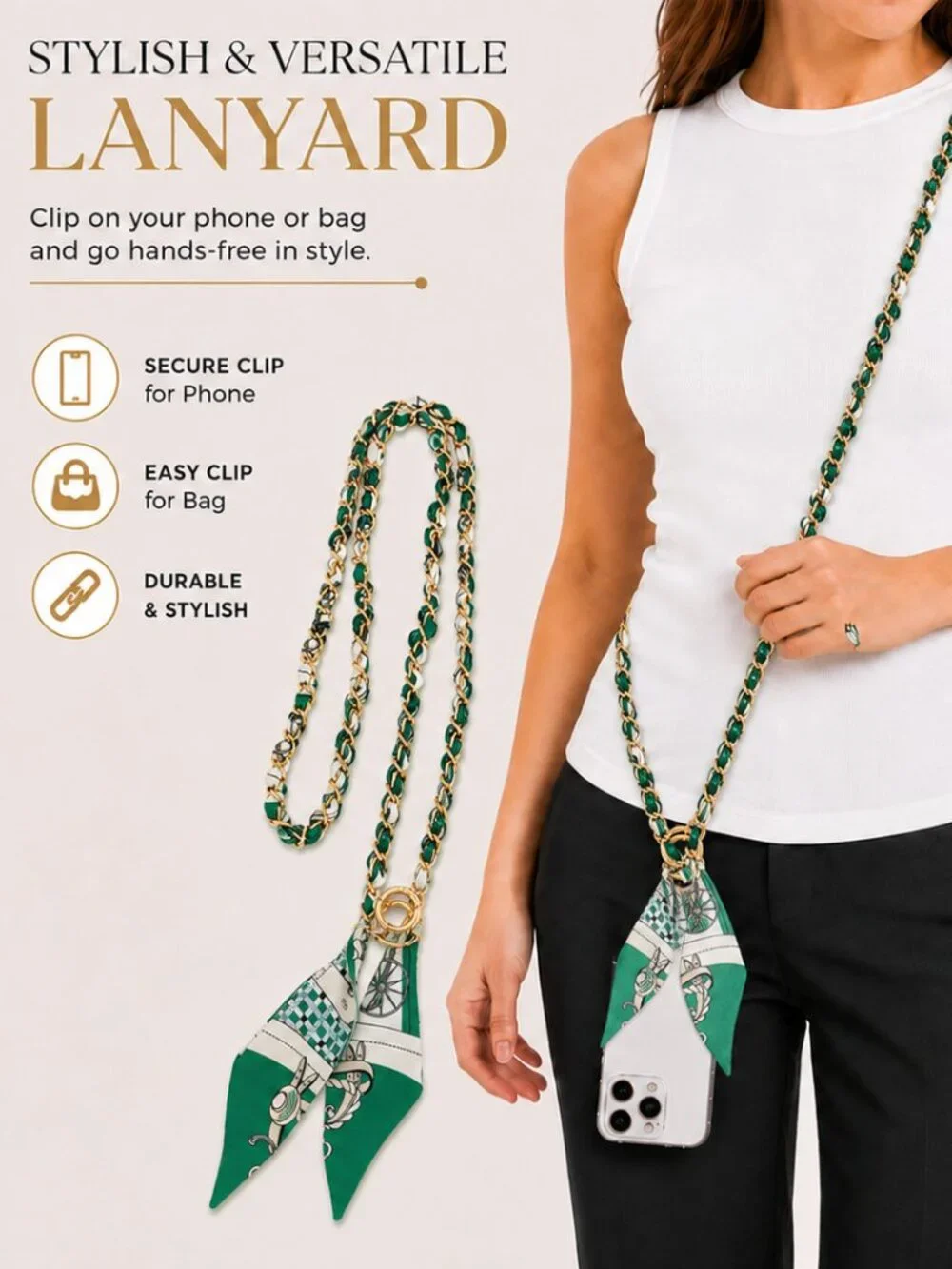 Ribbon Chain Phone Crossbody Lanyard with clear Tether Patch